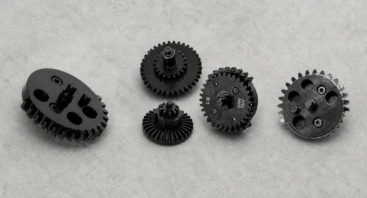 Assembled comparison of JVAN SSG, DSG and SR25-related airsoft gear components